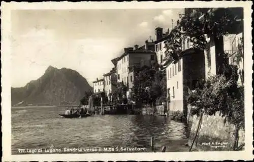 Ak Gandria Lago di Lugano Tessin Schweiz, Häuserreihe, Bootsanleger