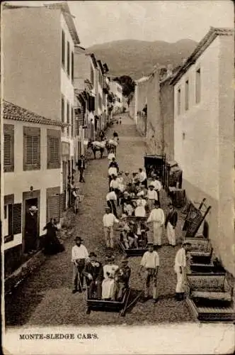 Ak Insel Madeira Portugal, Descida de carrinhos do Monte, Korbschlittenfahrt