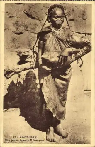 Ak Zanzibar Sansibar Tansania, une jeune femme Kikouyou, bebe, Frau mit Baby