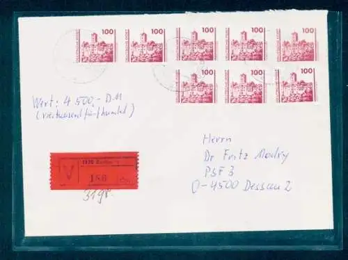 DDR Privatganzsachen-Umschlag PU 21 A1/001 mit 7mal Nr. 3350, Wertbrief