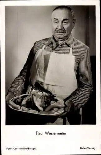 Ak Schauspieler Paul Westermeier, Portrait mit Wurstplatte, Die verschwundene Miniatur