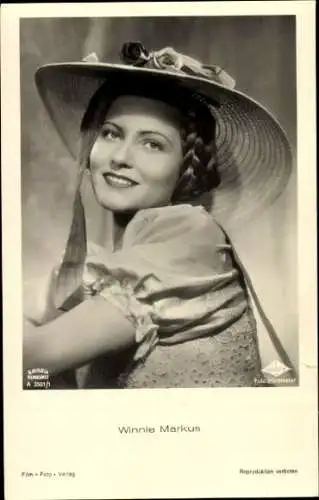 Ak Schauspielerin Winnie Markus, Portrait mit Sonnenhut, Wien Film