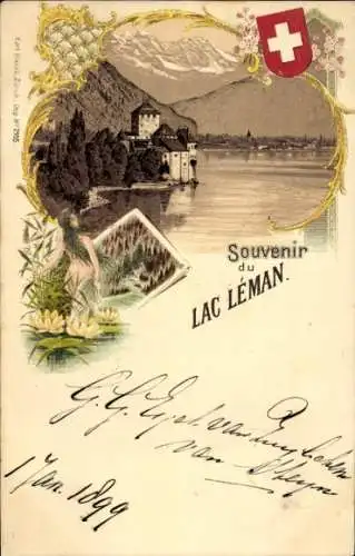 Litho Montreux Kanton Waadt Schweiz, Lac Léman, Wappen