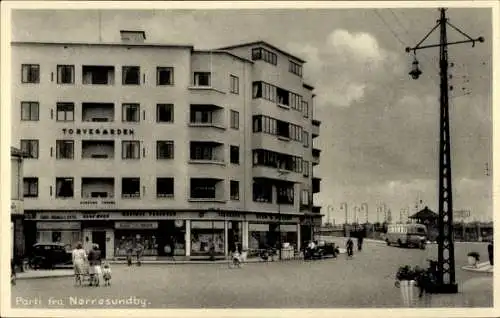 Ak Nørresundby Dänemark, Straße, Geschäfte, Radfahrer