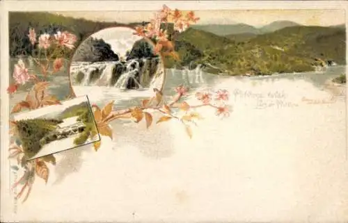 Ganzsachen Künstler Litho Plitvička Jezera Kroatien, Wasserfall, See