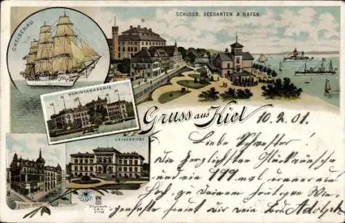 Litho Kiel Schleswig Holstein, Gneisenau, Marineakademie, Schloss, Universität