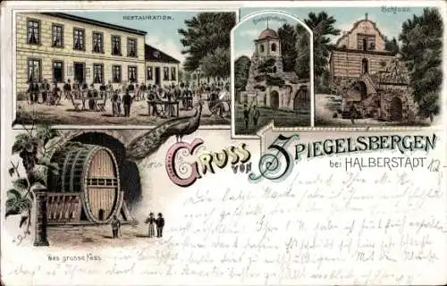 Litho Spiegelsberge Halberstadt am Harz, Schloss, Restauration, Fass
