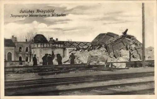 Ak Wirballen Virbalis Ostpreußen, Gesprengter Wasserturm, Kriegszerstörungen, I WK