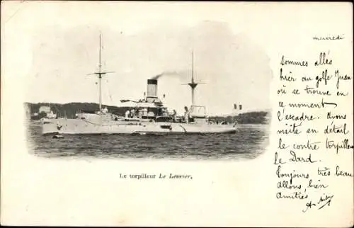 Ak Französisches Kriegsschiff Le Levrier, Torpedoboot