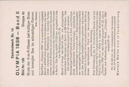 Sammelbild Olympia 1936, Boote der 6m-Klasse