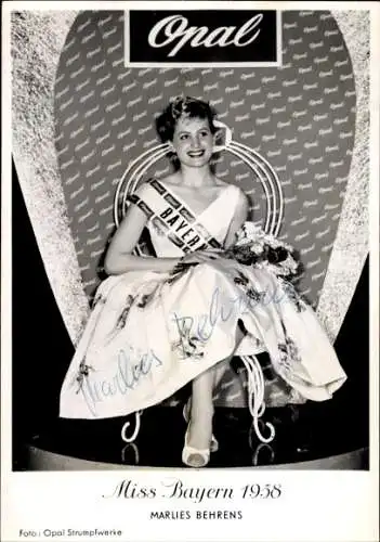 Ak Schauspielerin Marlies Behrens, Portrait, Autogramm, Miss Bayern 1958