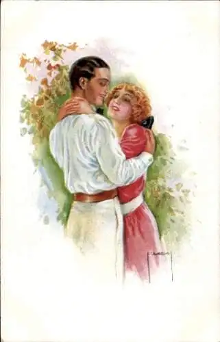 Künstler Ak Usabal, Luis, Liebespaar, Umarmung, Mann, Frau
