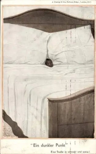 Künstler Ak Ein dunkler Punkt, Kind im Bett