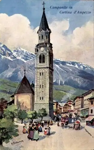 Künstler Ak Cortina d'Ampezzo Veneto, Campanile