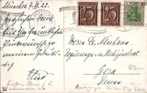 Ak Autograph Fürstin Elise Reuss j. L., Elise zu Hohenlohe-Langenburg