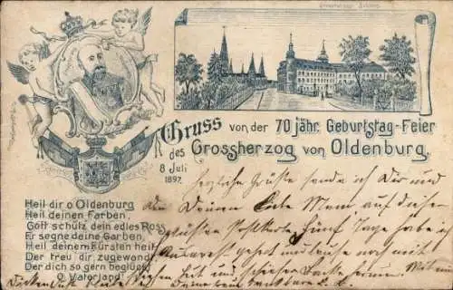 Litho Oldenburg im Großherzogtum Oldenburg, 70. Geburtstag des Großherzogs 1897