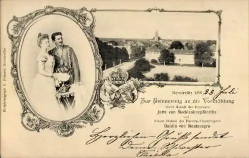 Ak Neustrelitz am Zierker See, Hochzeit, Jutta von Mecklenburg-Strelitz und Danilo von Montenegro