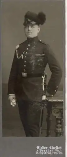 Kabinett Foto Dresden, Deutscher Soldat in Uniform, KS Jäger-Batl., Standportrait, Schützenschnur