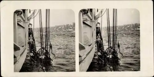 Stereo Foto Konstantinopel Türkei, Kaiser Wilhelm II. und Kaiserin verlassen die Hohenzollern