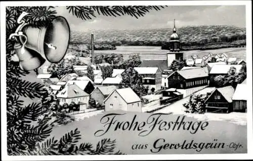 Ak Geroldsgrün im Frankenwald Oberfranken, Winteransicht, Frohe Weihnachten, Glocken