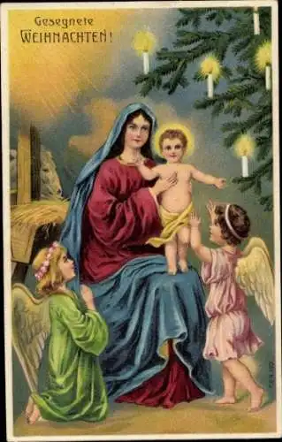 Präge Ak Glückwunsch Weihnachten, Maria, Jesuskind, Engel