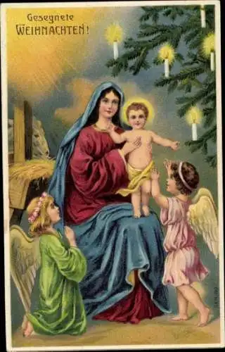 Präge Ak Glückwunsch Weihnachten, Maria, Jesuskind, Engel