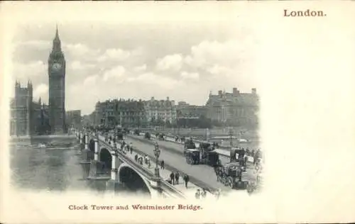 Ak City of Westminster London England, Clock Tower, Westminster Bridge