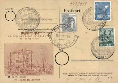 Ak Köln am Rhein, Rhein-Posta Briefmarken-Ausstellung 1947