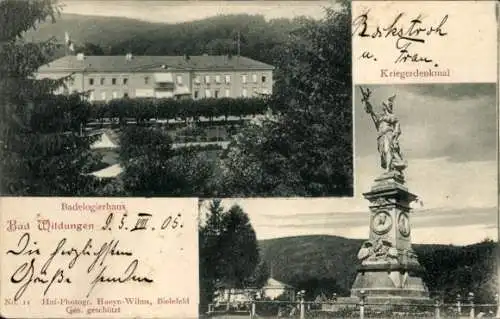 Ak Bad Wildungen in Hessen, Badelogierhaus, Kriegerdenkmal