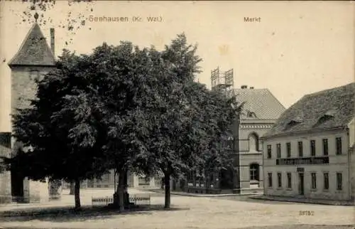 Ak Seehausen Wanzleben Börde in Sachsen Anhalt, Markt, Hotel zur goldenen Sonne