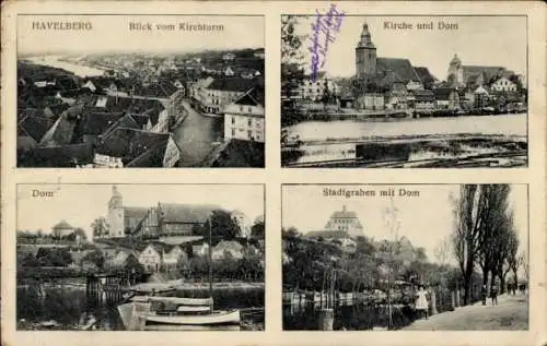 Ak Havelberg in Sachsen Anhalt, Blick vom Kirchturm, Kirche, Dom, Stadtgraben