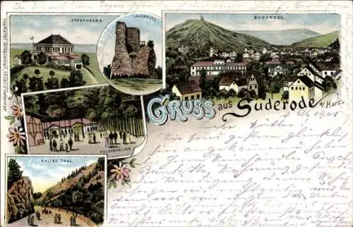 Litho Bad Suderode Quedlinburg im Harz, Stubenberg, Lauenburg, Kaltes Tal, Felsenkeller