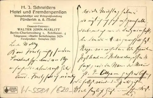 Ak Pünderich an der Mosel, H. J. Schneiders Hotel und Fremdenpension, Fachwerkhaus, Hund,