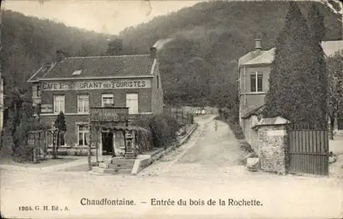 Ak Chaudfontaine Wallonien Lüttich, Entree du bois de la Rochette, Cafe Restaurant des Touristes