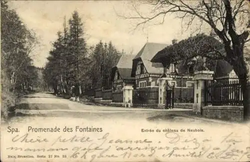 Ak Spa Wallonien Lüttich, Promenade des Fontaines, Entree du chateau de Neubois