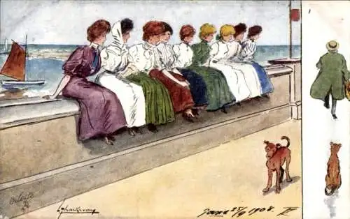 Künstler Ak Thackeray, Lance, Waiting for the Mates in Liverpool, wartende Frauen im Hafen