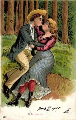 Künstler Ak Küssendes Liebespaar auf einer Wiese