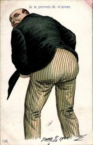 Künstler Litho Mann zeigt seinen Hintern, Gestreifte Hose, Anzug