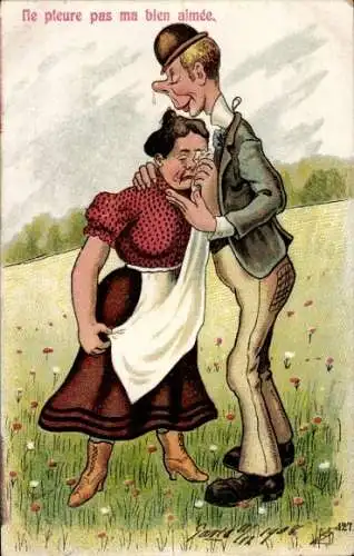 Ak Liebespaar, weinende Frau