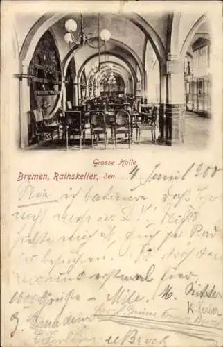 Ak Hansestadt Bremen, Ratskeller, Große Halle, Ludewigs & Grote, Austernhandlung