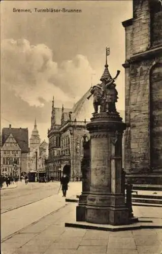 Ak Bremen, Turmbläser Brunnen, Tram