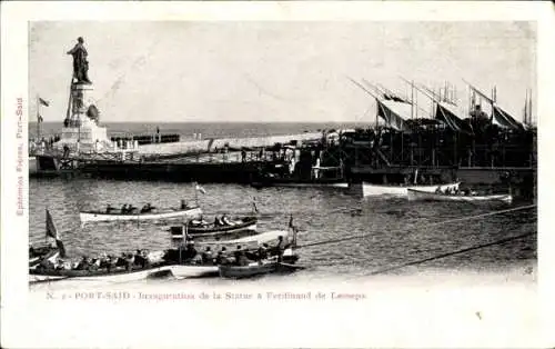 Ak Port Said Ägypten, Statue von Ferdinand de Lesseps