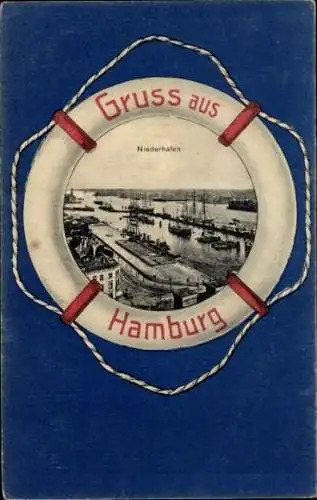 Passepartout Ak Hamburg, Niederhafen, Rettungsring