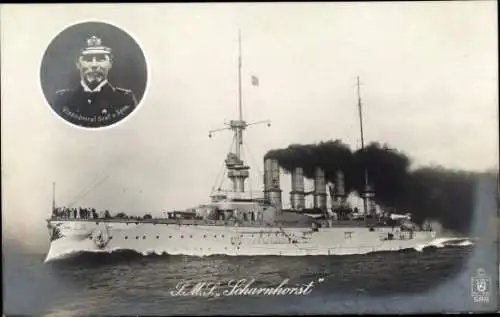 Ak Deutsches Kriegsschiff, SMS Scharnhorst, Vizeadmiral Graf von Spee