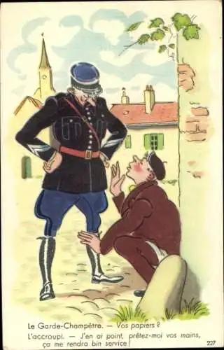 Ak Le Garde Champetre, Polizist kontrolliert einen Mann