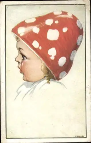 Künstler Ak Kriwub, Kind mit einem Pilzhut