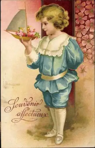 Ak Junge mit einem Modellboot