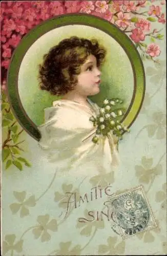 Litho Kinderportrait, Blumen, Klee