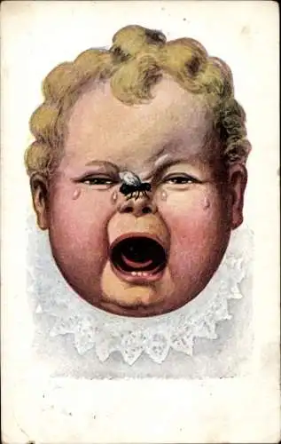 Ak Weinendes Baby mit Fliege auf der Nase
