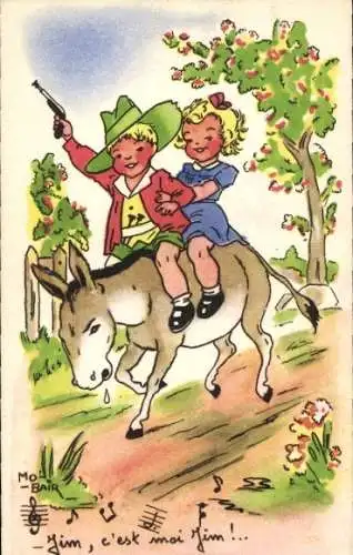 Lied Ak C'es moi Jim, Kinder reiten auf einem Esel
